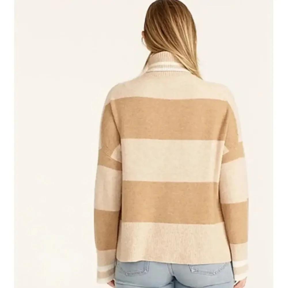 J. Crew Striped Turtleneck Sweater in Supersoft Yarn Heather Linen Camel NWT